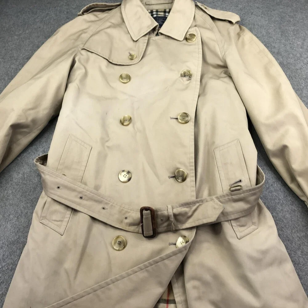 Vintage Burberrys Coat Mens 50 Beige Cotton Trench Belted Plaid Lined England